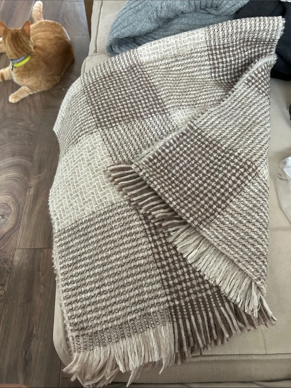 J. Crew Brown and Cream Checked Woven Scarf